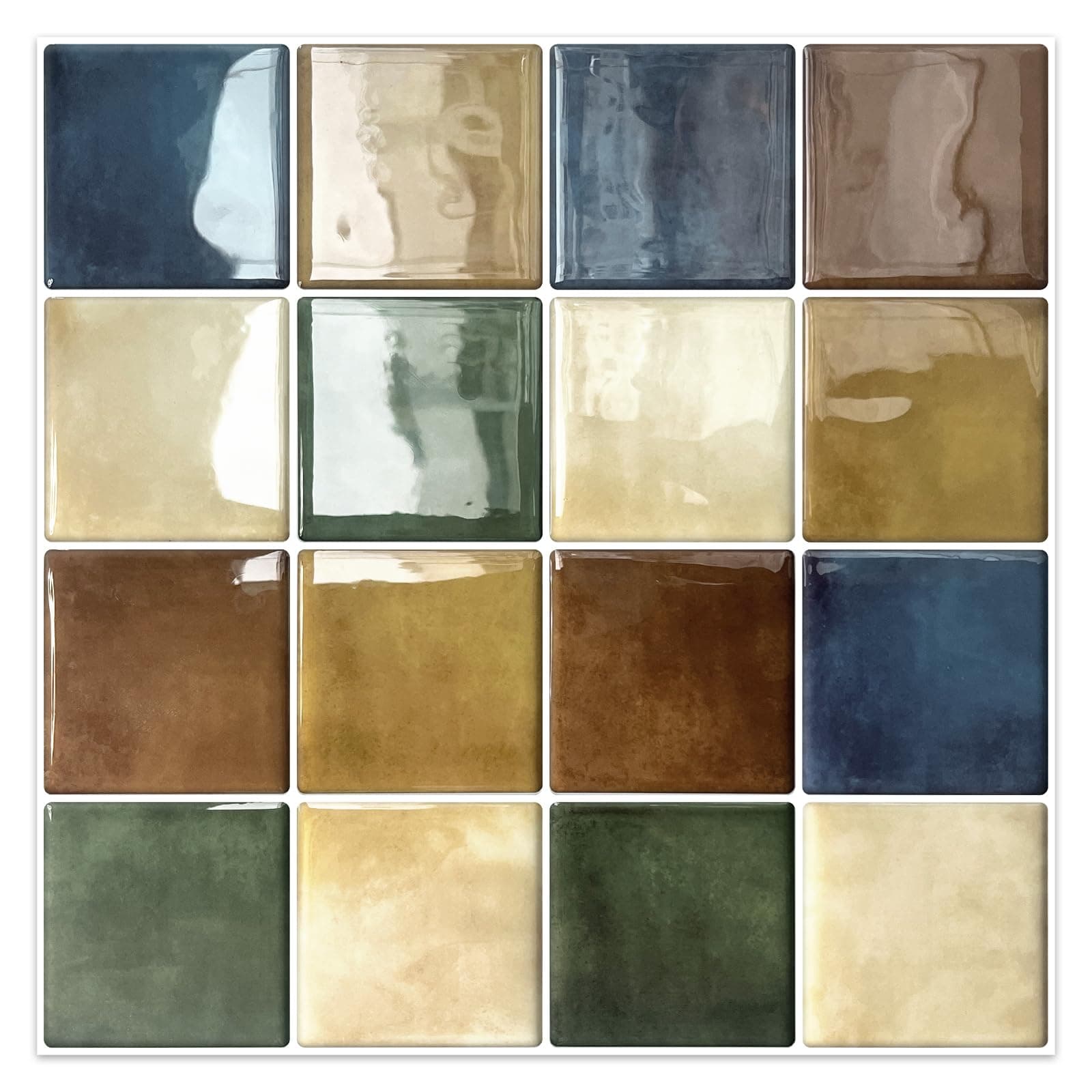 DEWOO Self Adhesive Wall Tile Peel and Stick Tiles Colorful Sticky Splashback Bathroom,Multi Coloured(10-Sheet,12"×12")