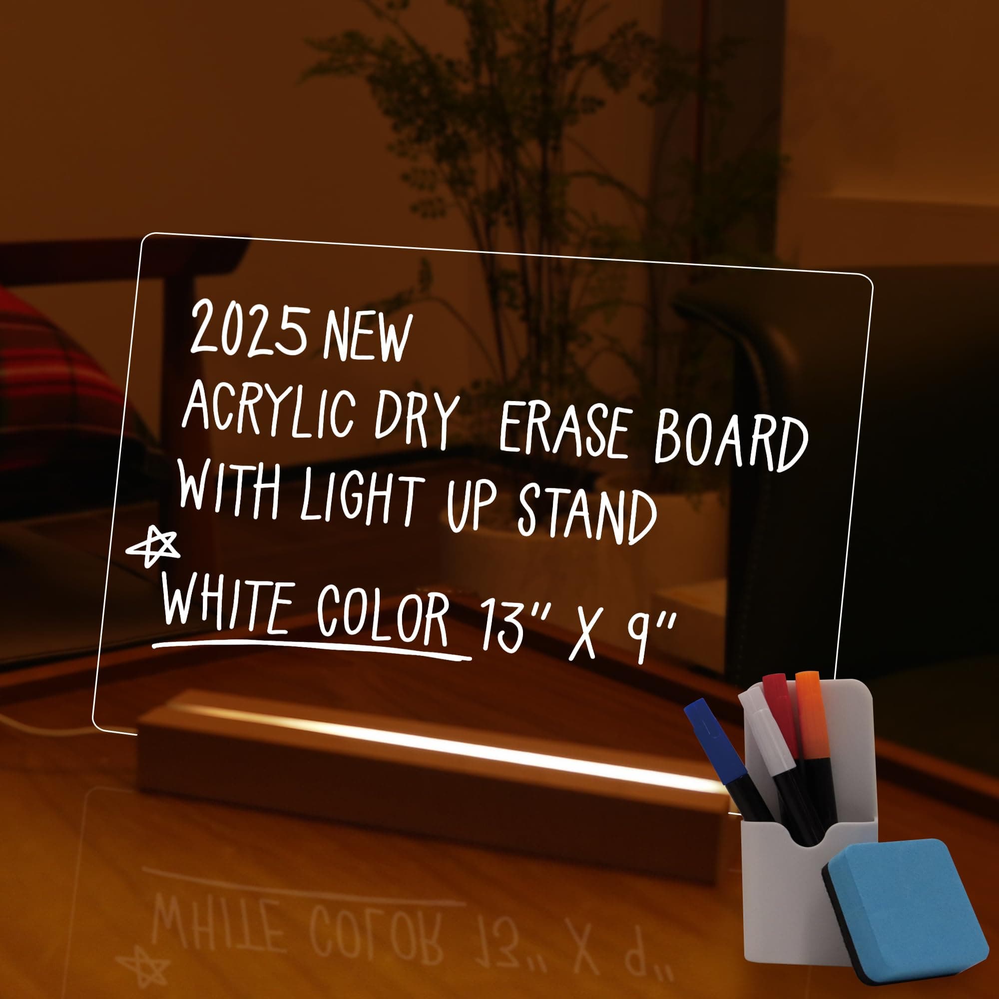 Dry Erase Board with Light, 13x9, USB-Powered Light Up Whiteboard, Includes 4 Quick-Dry Markers & Eraser, to-Do List, Planner, Message Board, Party Sign