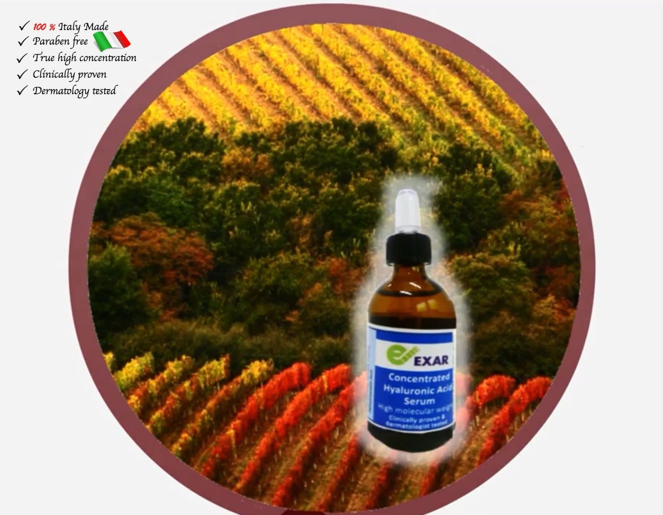 Clinically Proven and Dermatologist Tested EXAR CONCENTRATED HIGH MOLECULAR WEIGHT HYALURONIC ACID PURE SERUM 100% Italy Made (Price inclusive of 20% VAT)