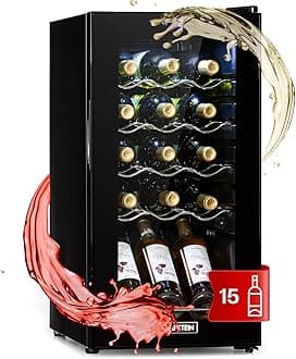 Klarstein Built-in Wine Cooler Fridge, Single Zone Wine Fridge with Glass Door, 53L Slimline Drinks Fridge for Wine/Beer, Wine Chiller Bottle Fridge for Home Pub, Indoor/Outdoor Bar Fridge, 15 Bottles
