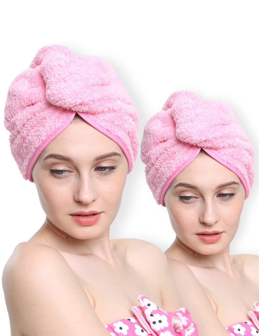 Mesehome Bath Head Wrap Turban Microfiber Hair Dry Towel/Microfiber Magic Hair Drying Shower Hat(2 PACK)