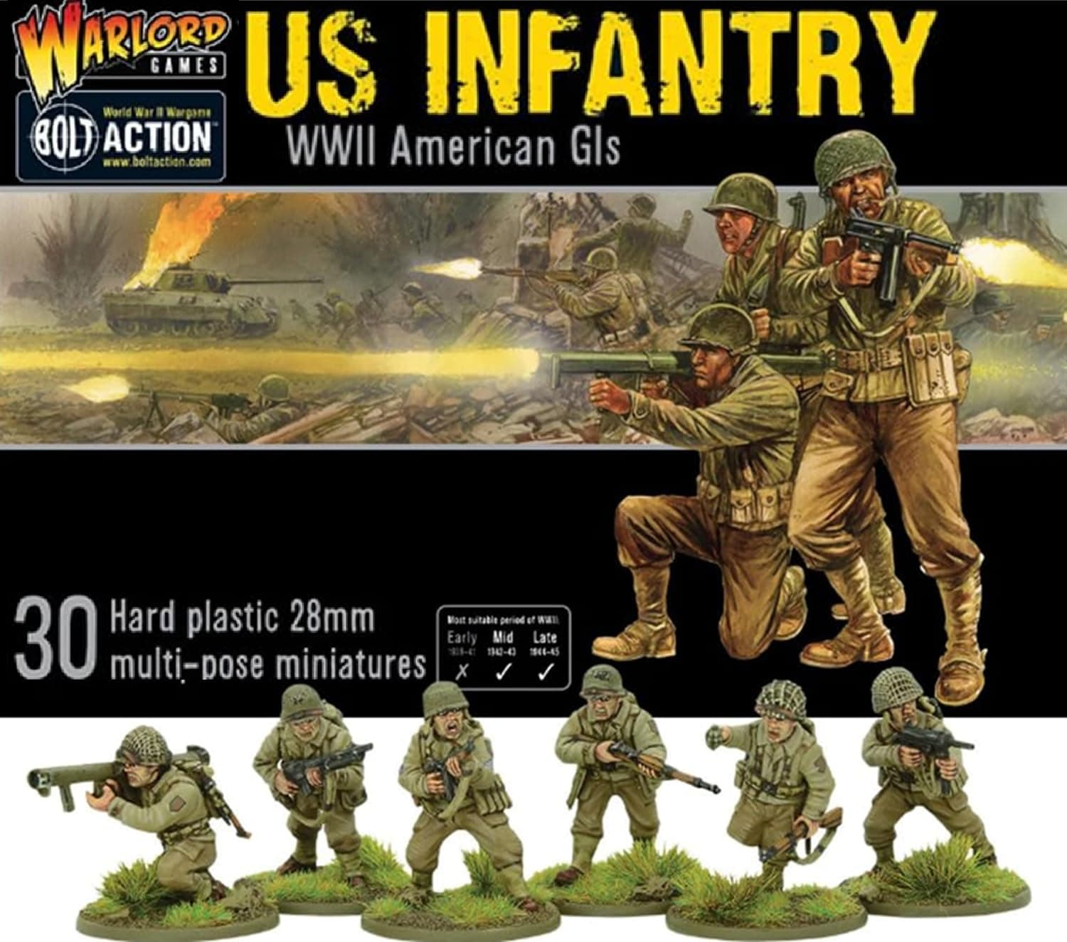 Warlord Games US Infantry GI's - 28mm Scale Plastic Miniatures for Bolt Action Highly Detailed World War 2 Miniatures for Table-top Wargaming