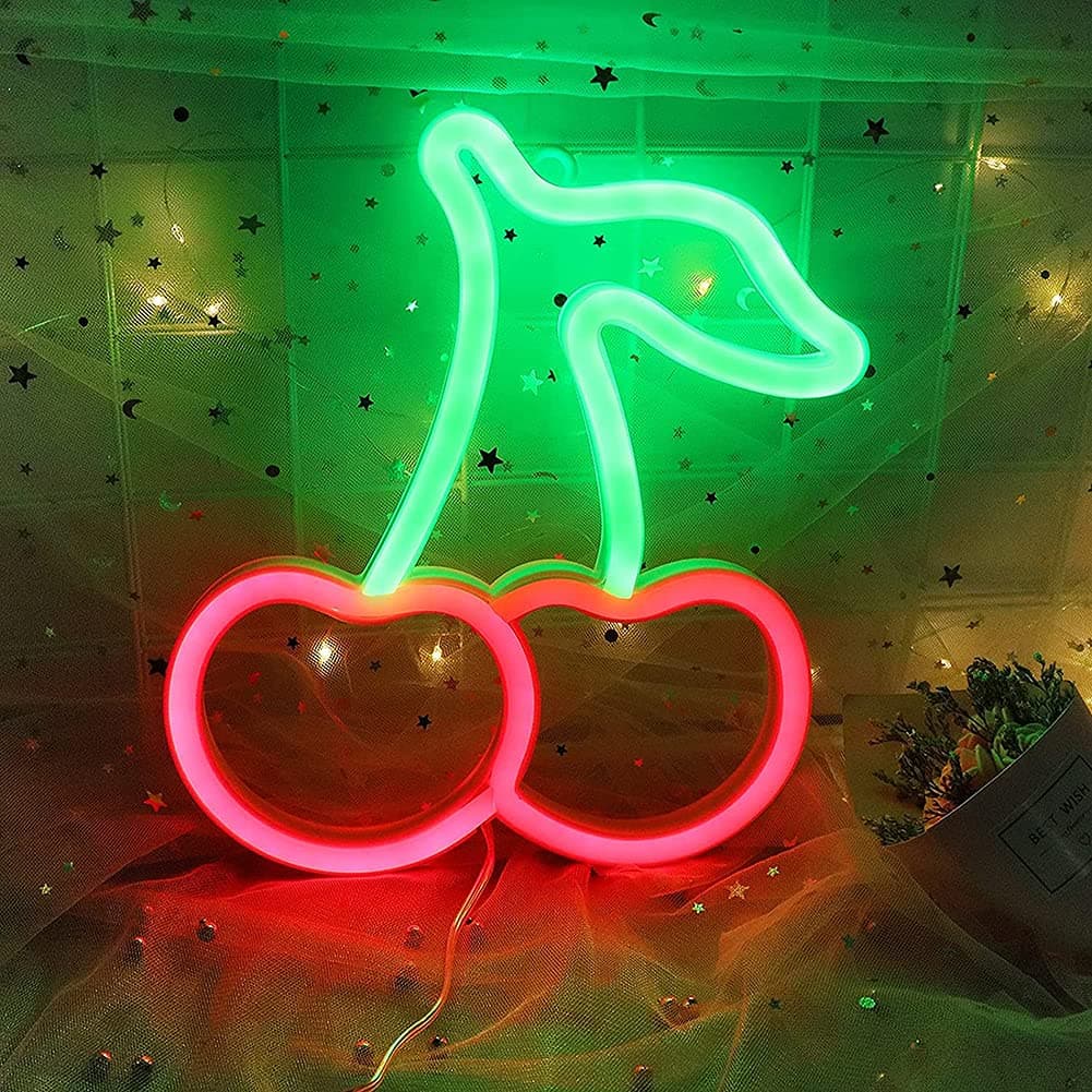 KASTWAVE Cherry Neon Lights Led Lamp Signs Neon Light Red Room Decor Aesthetic Led Light Butterfly Night Light for Bedroom Bar Hotel Party Wedding Party Kids Room Game Room Wall Art Decoration