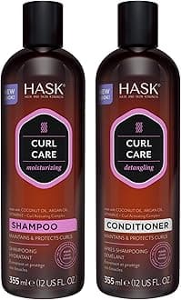 HASK Curl Care Shampoo + Conditioner Set with Coconut and Argan Oil | For Curly Hair, Sulfate-Free, Paraben-Free, Gluten-Free, Vegan, Cruelty-Free, Color Safe | 12oz each