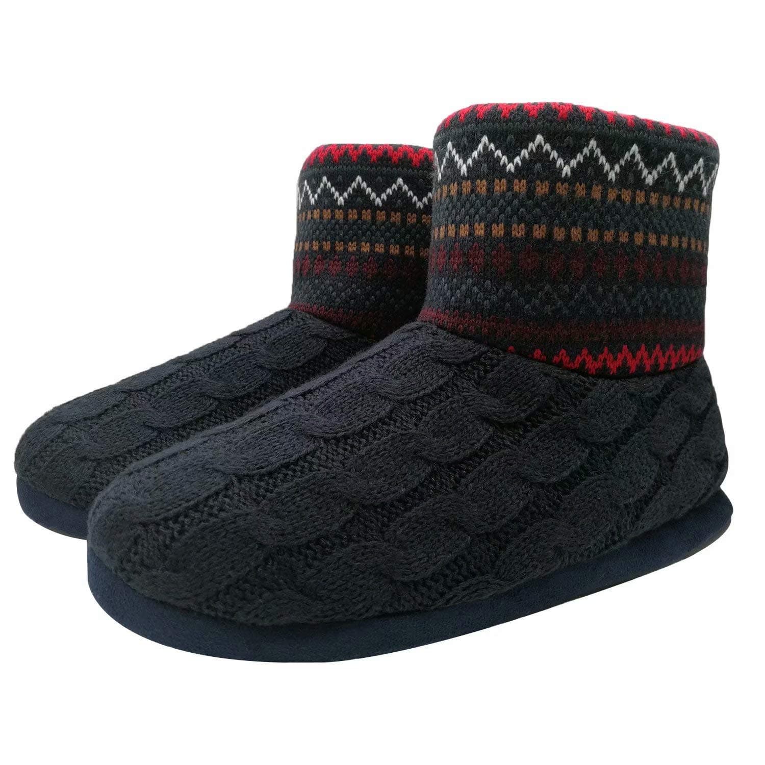 GPOS Knit Rock Wool Warm Men Indoor Pull on Cozy Memory Foam Slipper Boots Soft Rubber Sole