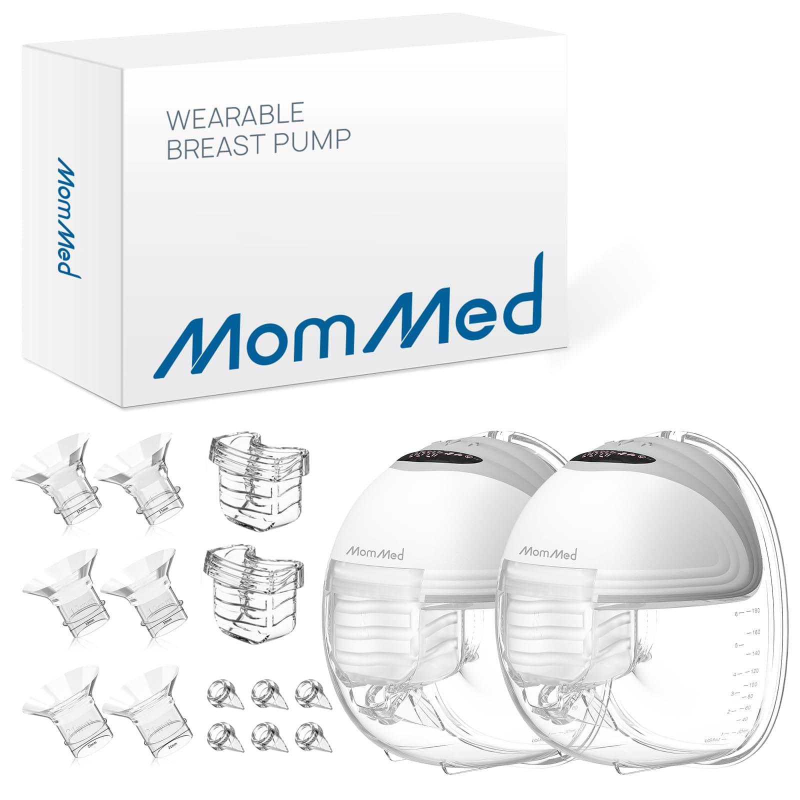 MOMMED Double Breast Pumps, Breast Pumps Hands Free with 3 Mode & 12 Levels, Rechargeable, Leak-Proof Design Electric Breast Pumps, 24 mm Wearable Breast Pumps, Includes 17/19/21 mm Flange Inserts