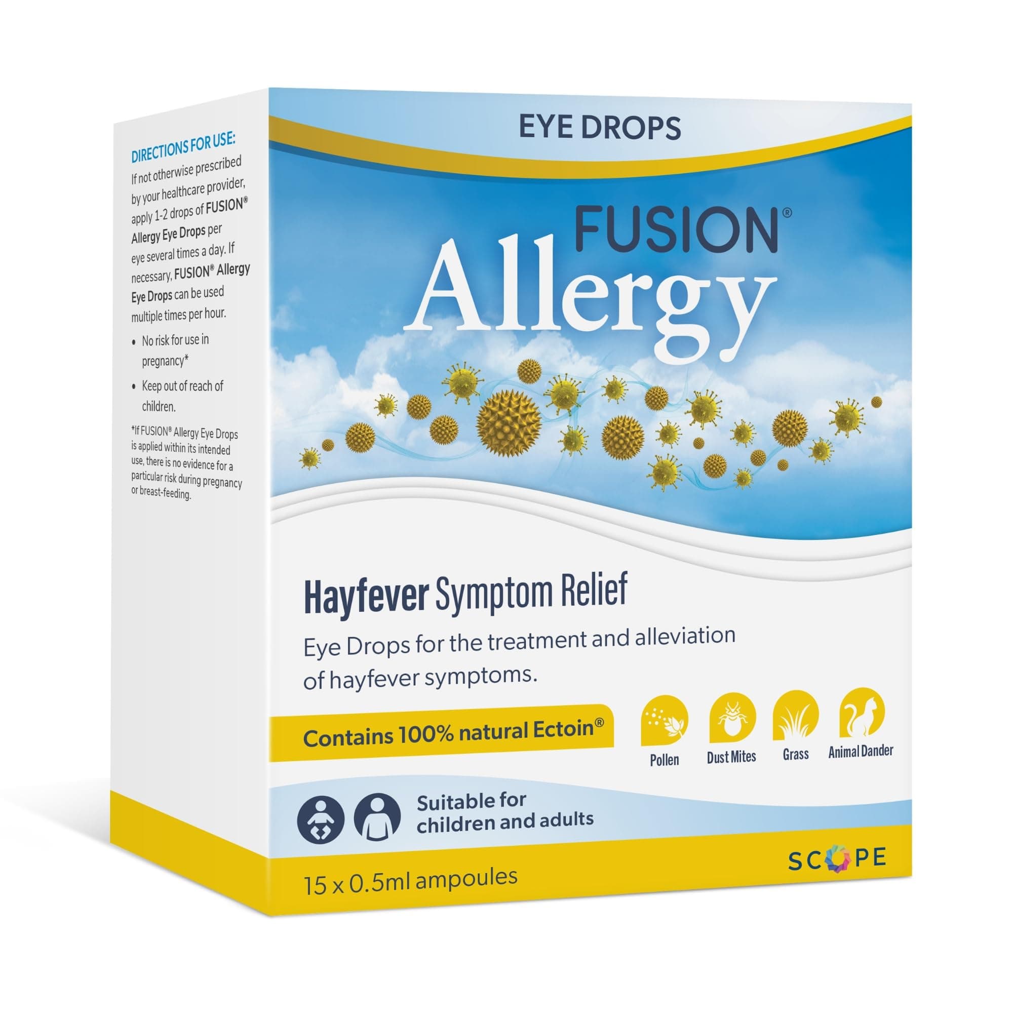 Fusion Allergy Eye Drops with 100% Natural Ectoin - Fast Acting Treatment for Hay Fever Symptoms and Dry, Irritated Eyes (15 x 0.5ml doses)