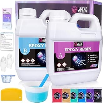 – LET'S RESIN 2.4L Crystal Clear Casting Resin Kit, Bubbles Free Epoxy Resin Kit, Clear Resin for Tumblers, Moulds, Jewelry, Table Top, Epoxy Resin with 6 Mica Powders, Large Silicone Cup and More