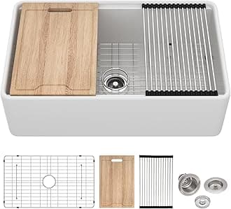 Lordear 30 Inch Farmhouse Kitchen Sink White Fireclay Farmhouse Apron Front 30x20 Kitchen Sink Workstation Classic Under Counter Single Bowl Sinks