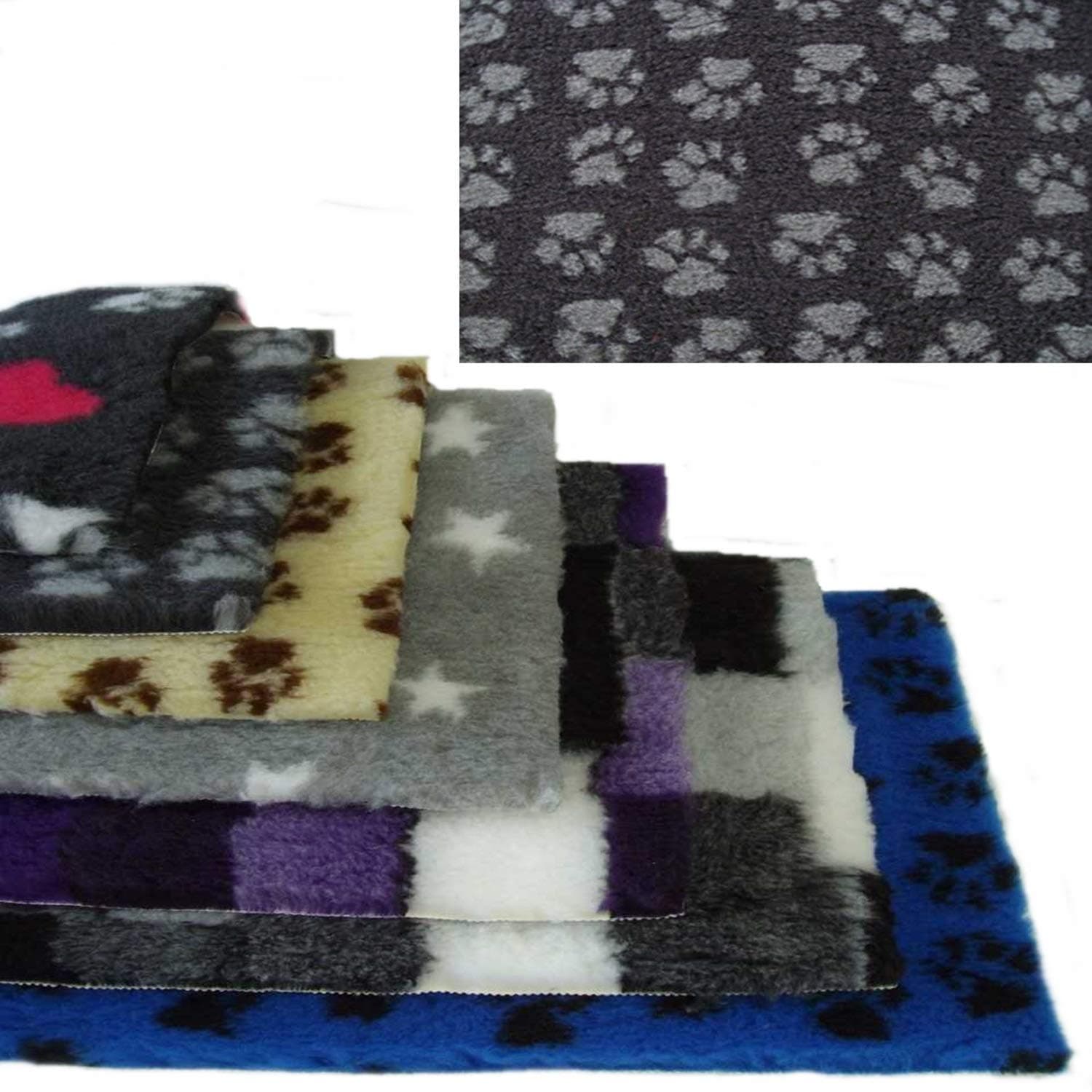 PnH Veterinary BeddingNON SLIP – 50cm x 75cm Rectangle – Large Choice of Colours – Ribbed Rubber Backing – READY TO USE, SELVAGE EDGE REMOVED (Charcoal with Grey Paws)