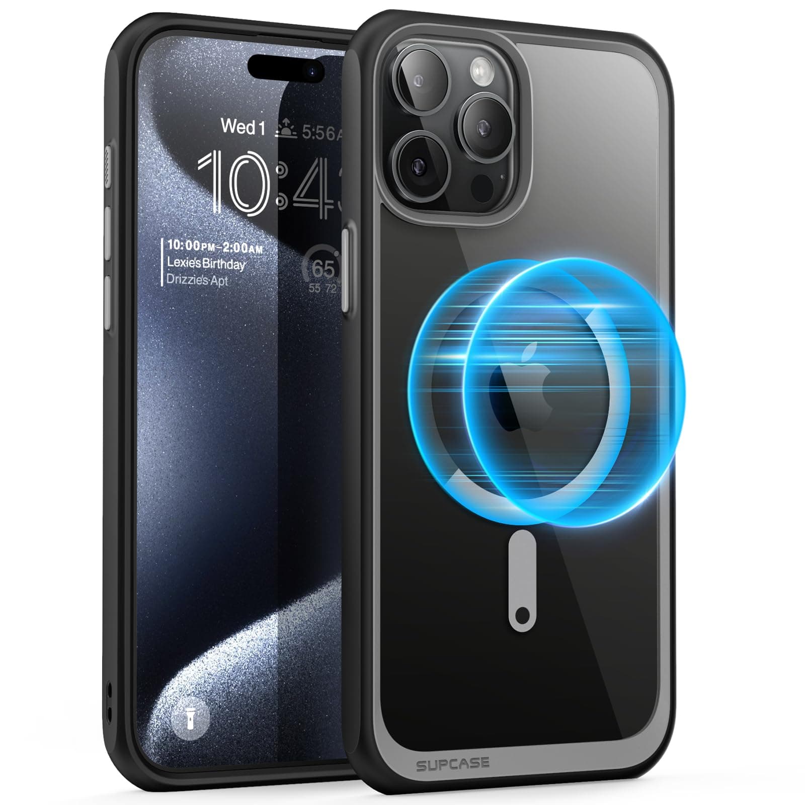 SUPCASEMagnetic Case for iPhone 15 Pro Max 6.7 Inch [UB mag] Back Clear Slim Case Compatible with MagSafe Accessories for iPhone 15 Pro Max Black