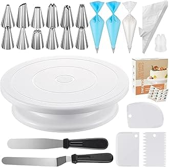Kootek 71PCs Cake Decorating Kit, Baking Supplies Tools - Includes Cake Stand Turntable, 12 Icing Piping Tips Set, 2 Frosting Spatulas, 3 Scrapers, 50+2 Piping Bags, Coupler, Video Tutorial, Booklet