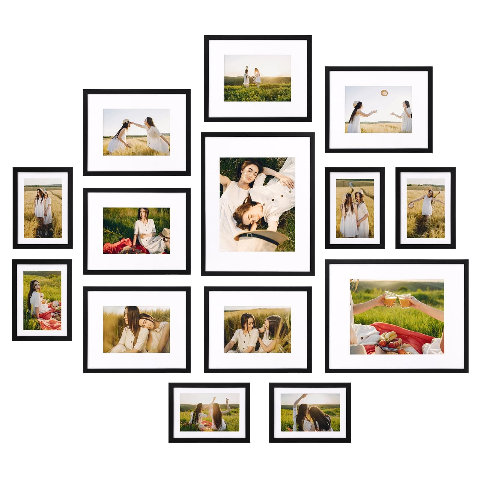 Giftgarden 14 Pack Black Picture Frames with Mat for Various Sizes Photos, Assorted Matted Frame Set Including Two 11x14, Six 8x10, Six 5x7, Gallery Frame Collage for Wall or Tabletop Display