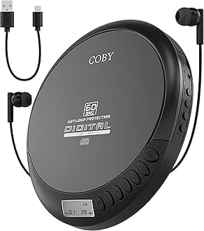 Portable CD Player with Headphones, FM Radio, MP3 Compatibility, LCD Display Portable Discman, 60-Second Anti-Skip, Shockproof, Use 2 AA Batteries or Micro-USB