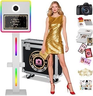 Mirror Photo Booth 15.6in Touch Screen with Camera and Printer DSLR Photo Booth App Control RGB Light for Wedding Rental Business Parties