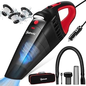 Car Vacuum Cleaner, Portable Handheld Vacuum and Car Accessories, 16.4 Ft Cord-12V DC Power, LED Light, w/3 Attachments，Auto Accessories Kit for Interior Detailing for Quick Cleaning (Red)