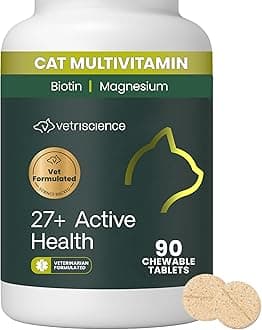 VetriScience 27+ Active Health Chewable Tablets, Nu Cat Daily Multivitamin for Cats and Kittens, Balanced Vitamins, Minerals and Antioxidants, Fish, 90 Count