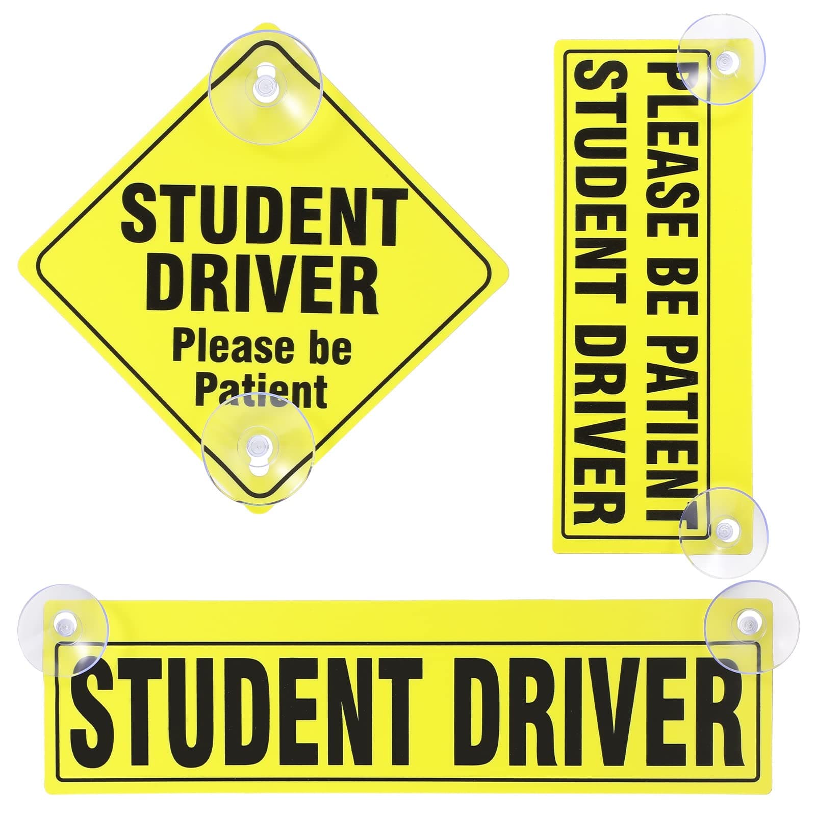 Frienda 3 Pack Student Driver Car Signs, Reusable Window Cling & Suction Cup Stickers, High Visibility Yellow New Driver Warning Sign for Car Windows