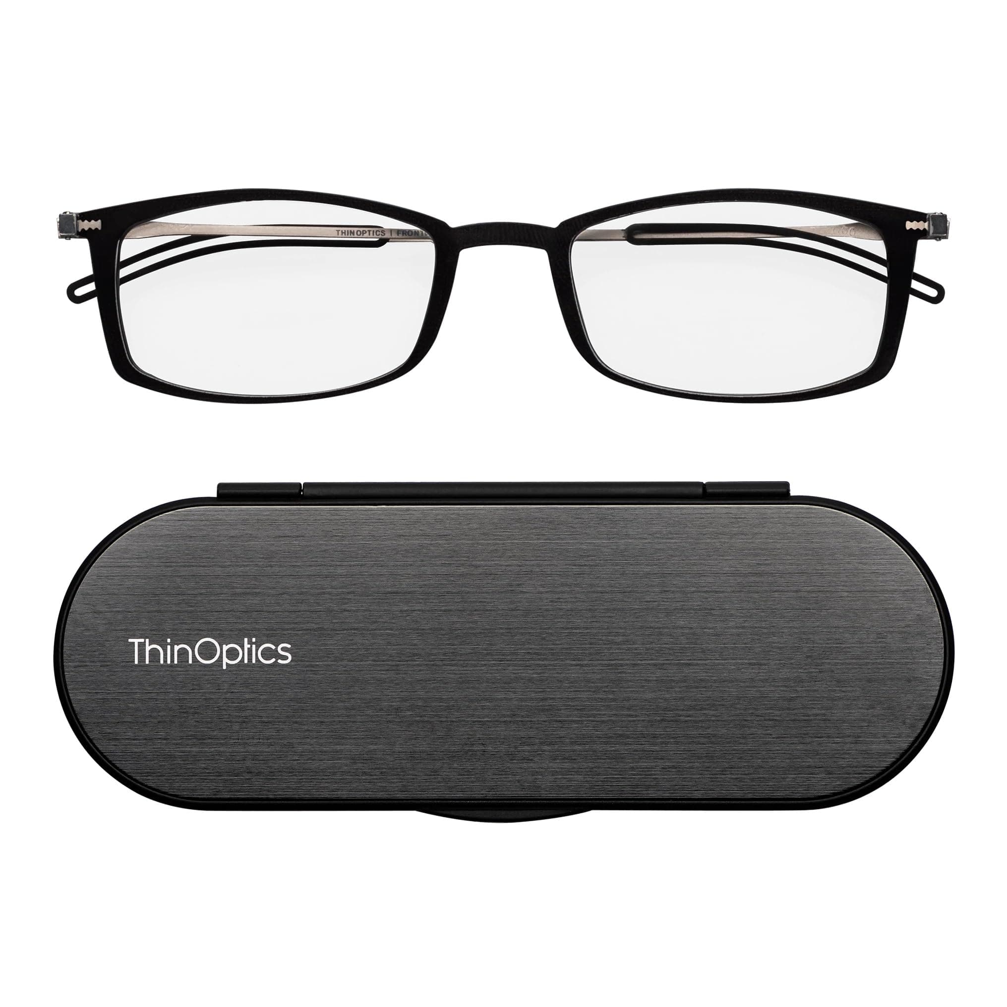 Reading Glasses 1.0 1.5 2.0 2.5 with Slim 4mm Magnetic Case - Ultra Light Spectacles with Rectangular Frame - Stylish Readers for Men & Women – Thin Design with Brushed Aluminium Case