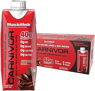 MuscleMeds Carnivor Ready to Drink Protein, Chocolate 16.9 Fl Oz (Pack of 12)