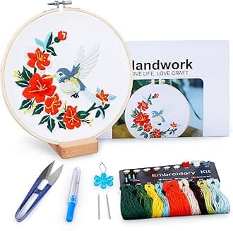 Hummingbird and Flower Embroidery Kit for Adults, DIY Embroidery Kits with Original Design Patterns, Learn to Embroider Kit Beginner with Needles and Thread, Clear Instructions and Video (BEB002)