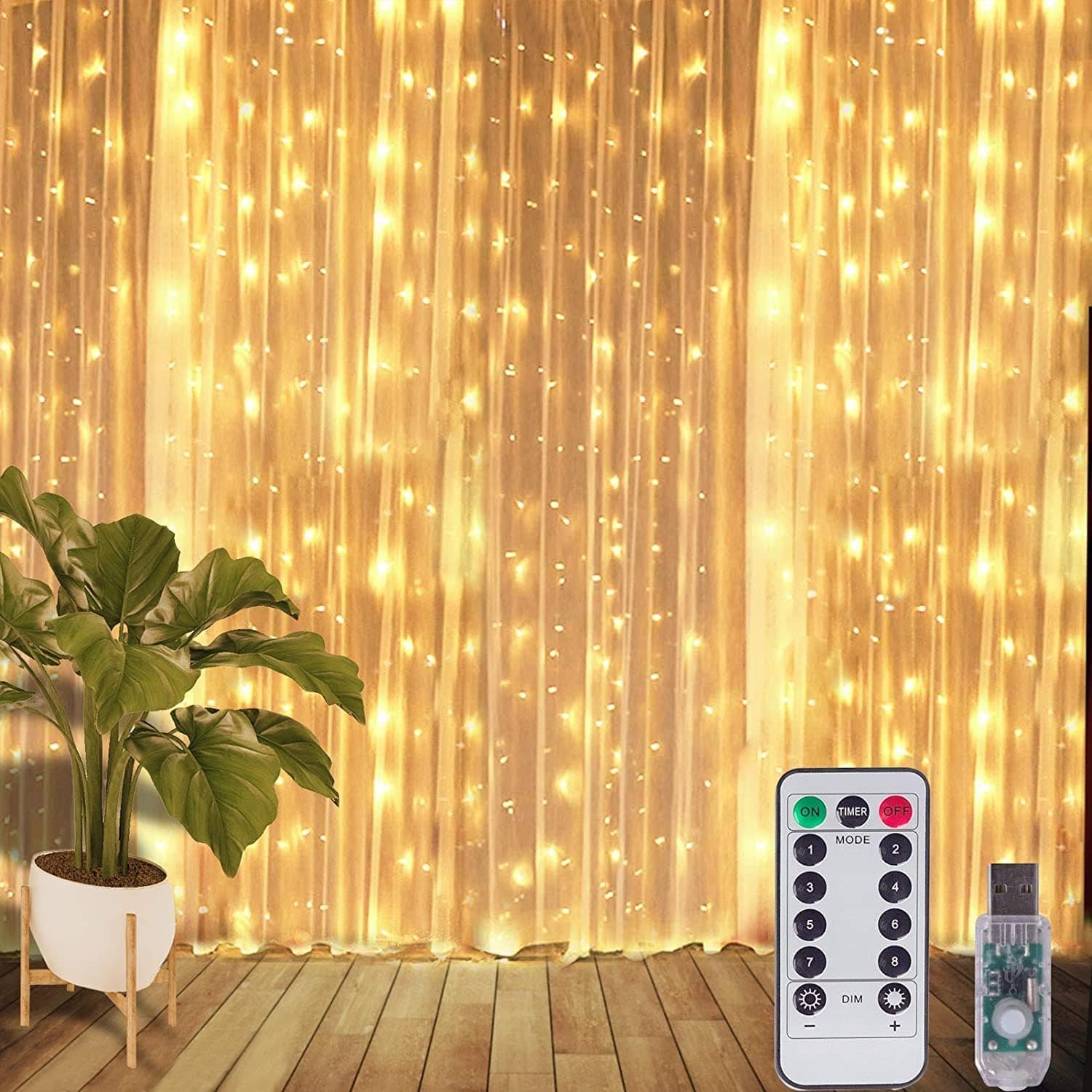 LIMOS 300 LED Bedroom Curtain String Fairy Backdrop Lights (Warm White)