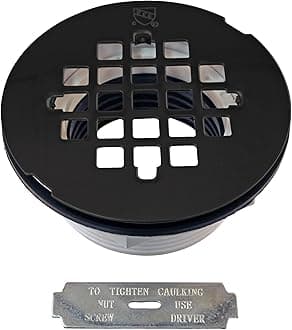 D206P-62 2" No-Caulk PVC Compression Shower Drain with 4-1/4" Round Grid Cover, Matte Black