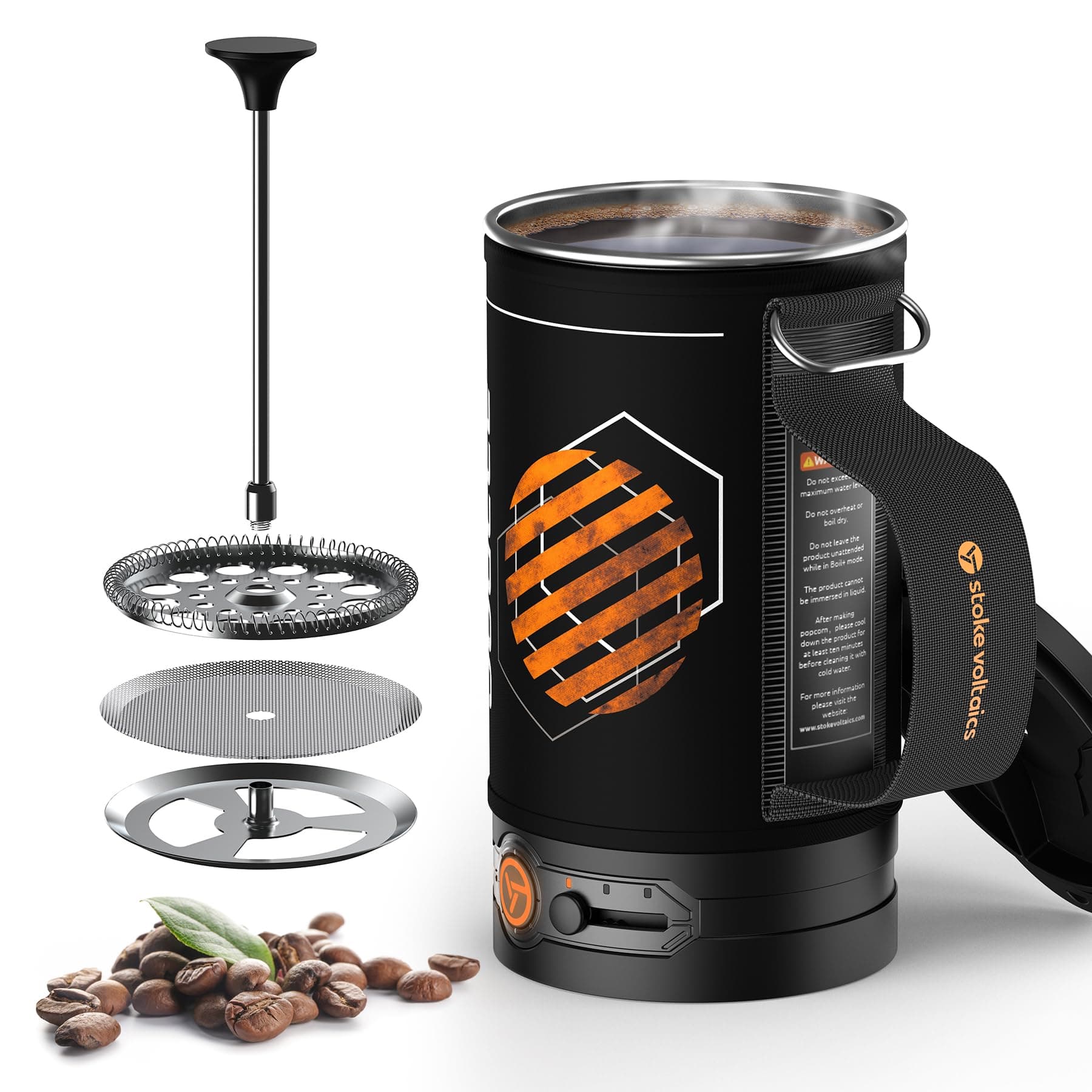 Electric French Press Coffee Maker, 120V Boil Water & Press Coffee 2-in-1, Portable Design for Camping, Travel, 6 Minute Brew Ready