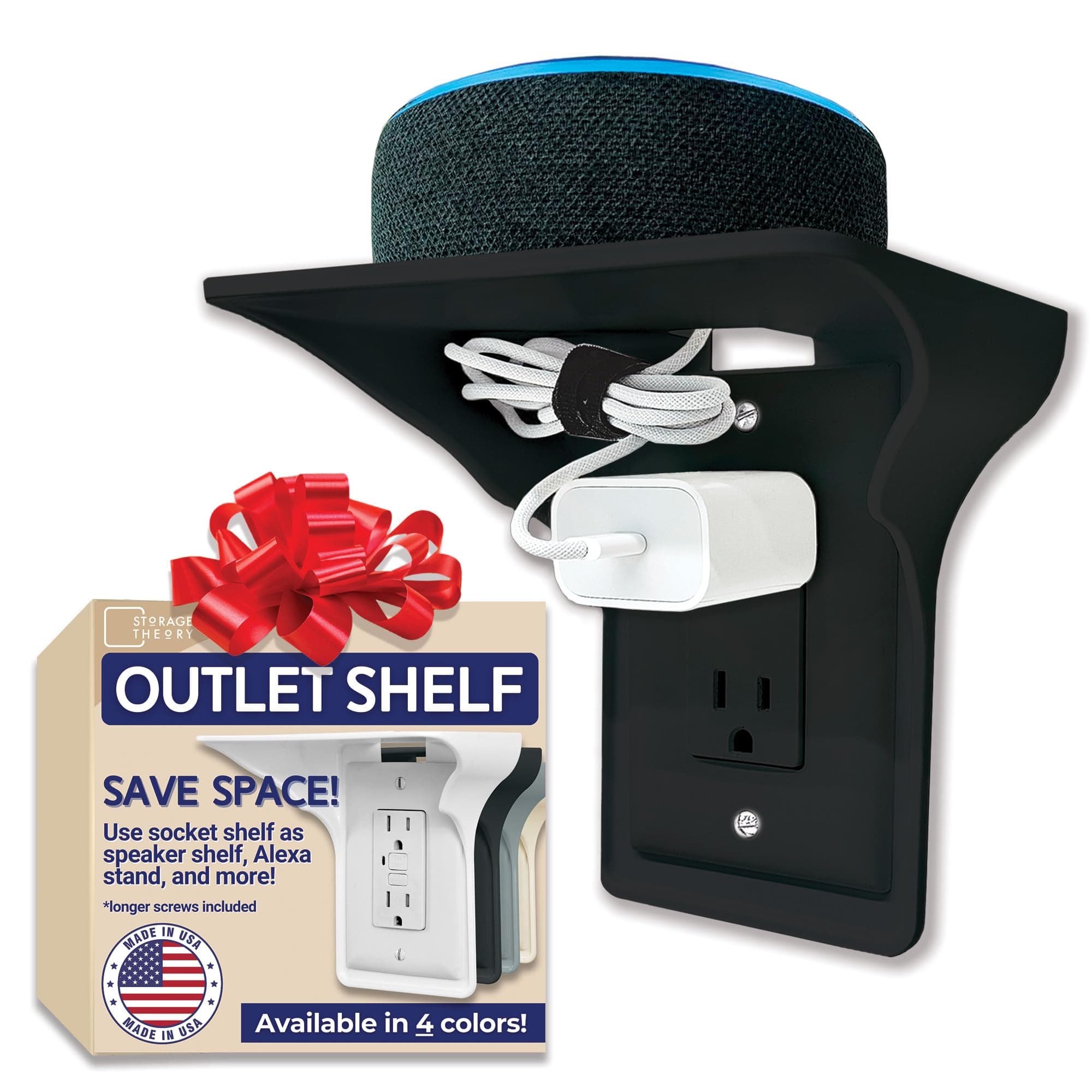 BeraTek IndustriesStorage Theory | Power Perch | Ultimate Outlet Shelf | Easy Installation No Additional Hardware Required | Holds Up to 10lbs | Black Color | Single Shelf