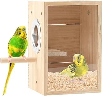 Rypet Transparent Bird Nest Boxes, Wood Parakeet Nesting Box for Cage, Upright Bird Nest Breeding Box with Perch Bird Cage House for Parakeet Lovebirds Budgie Finch Parrotlets Canary M