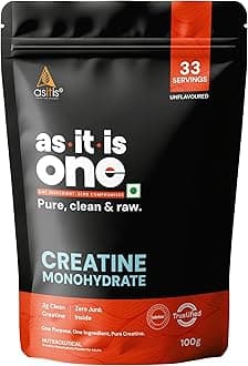 AS-IT-IS One Creatine Monohydrate - 100g Unflavoured I Pure & Micronized I Rapid Absorption, Supports Enhanced Muscle Strength, Stamina & Muscle Growth