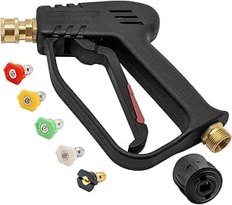 Fai Top 4000PSI High Pressure Washer Gun with 5 Water Nozzle Tip, Cleaner Gun Car Wash Water Gun for Car Cleaning (M22 14MM Hose Connector & karcher Quick Connector)