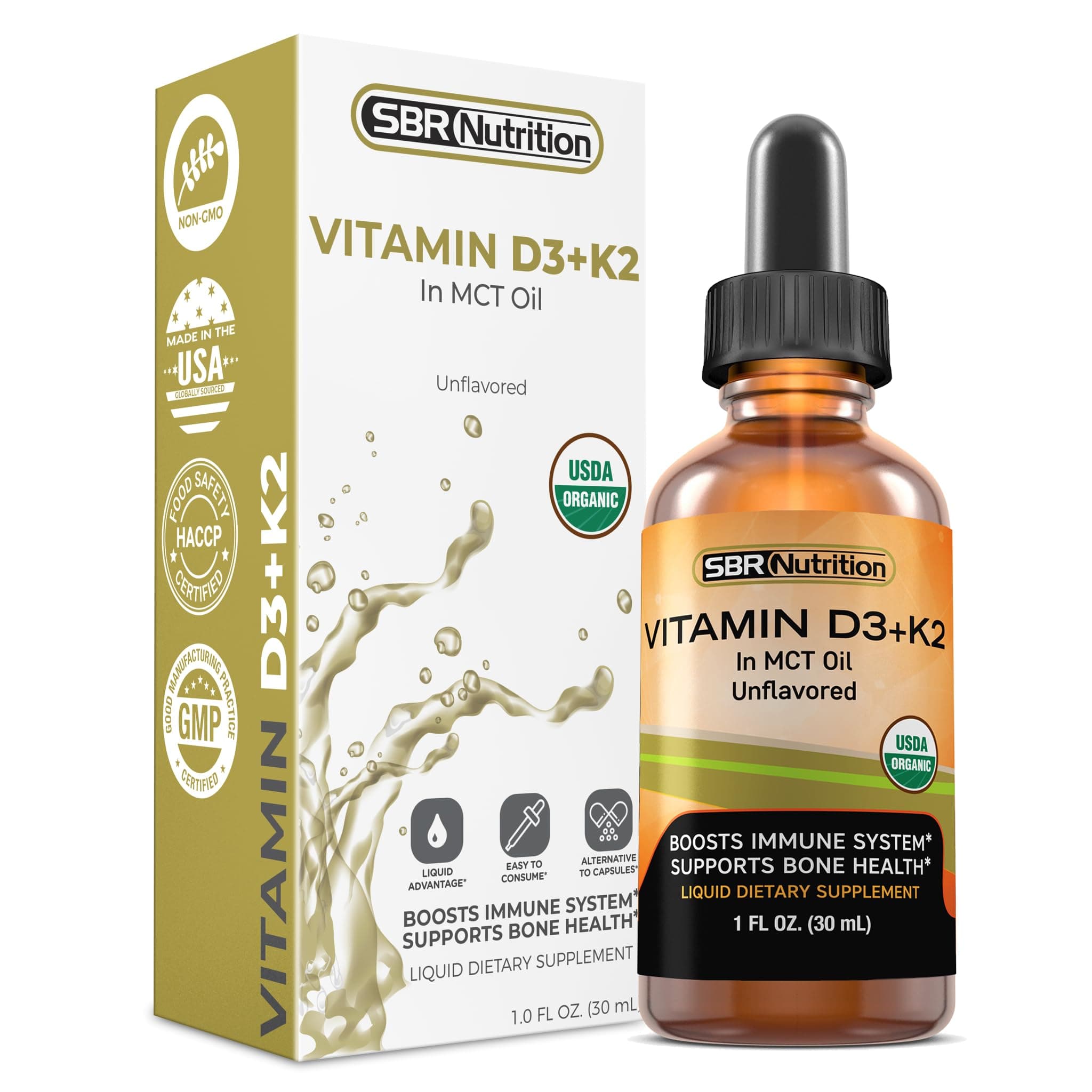 MAX Absorption Vitamin D3 + K2 (MK-7) Liquid Drops with MCT Oil, Naturally Unflavored, Helps Support Strong Bones and Healthy Heart