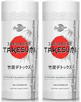 Takesumi Bamboo Charcoal 2000mg – Activated Charcoal from Bamboo for Max Absorption, Detox & Gut, 120 Vegan Capsules（2 Bottle）