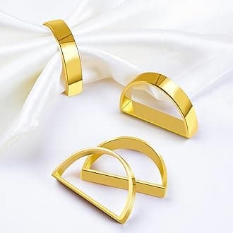 Gold Napkin Rings Set of 6, Semicircle Metal Bright Gold Napkin Holder Buckles, Fall Thanksgiving Christmas Napkin Rings for Dinner Table Decor, Wedding, Banquet, Valentines Day