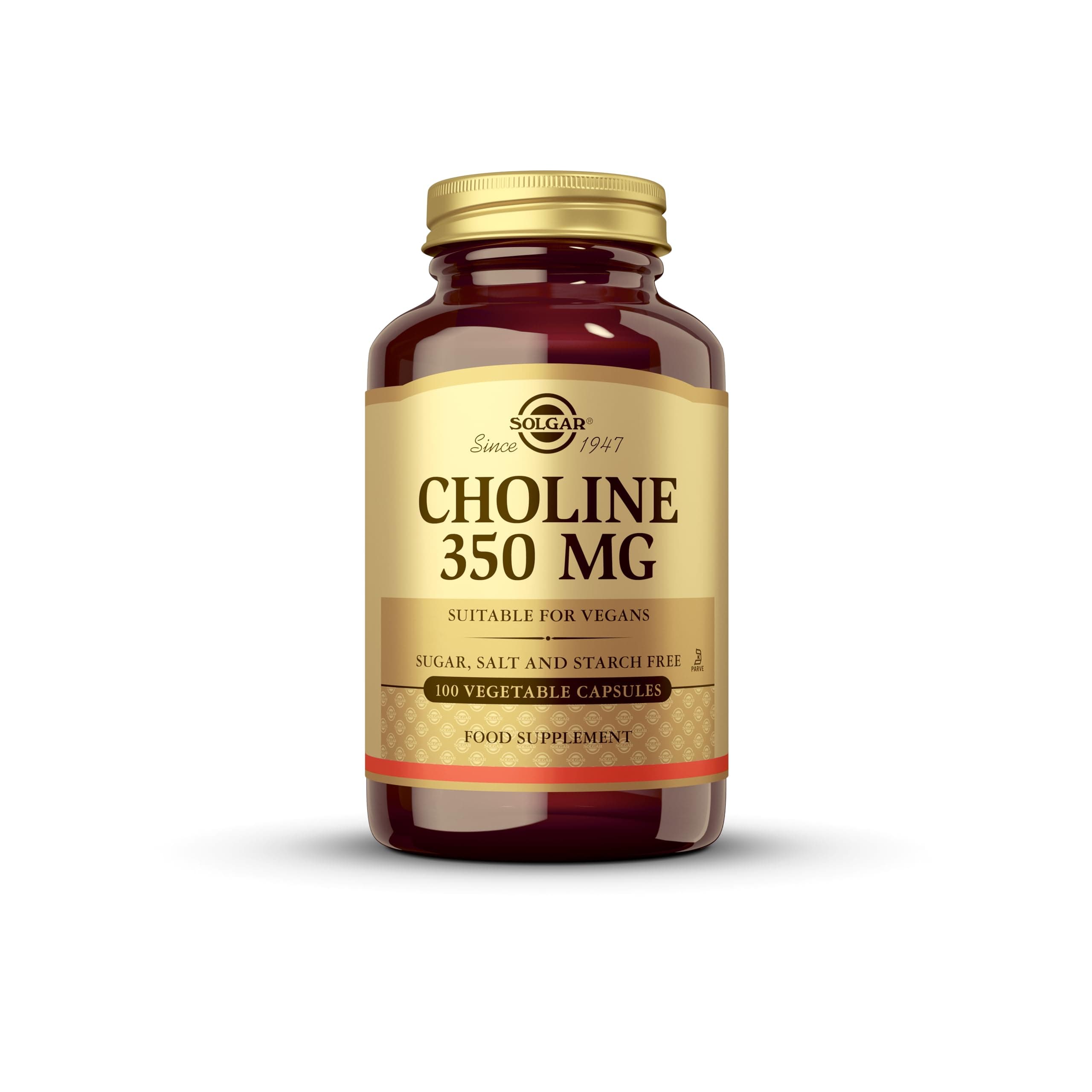Choline 350mg - Healthy Liver Function - Supports Fat Metabolism - Essential Micronutrient - Vegan - 100 Vegetable Capsules