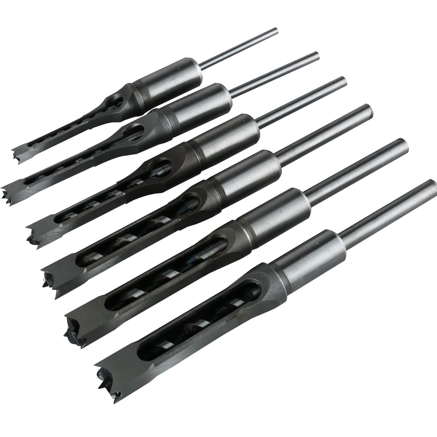 6pcs Square Hole Drill bits, Mortise Chisel Drill Bit Tools 5/8" 9/16" 1/2" 3/8" 5/16" 1/4" HSS Woodworking Hole Saw Mortising Chisel Mortiser Drill Bit Set Attachment for Mortise and Tenon Machine