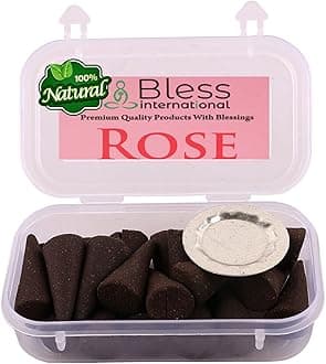 Bless InternationalRose 100%-Natural-Incense-Cones Handmade-Hand-Dipped Organic-Chemicals-Free for-Purification-Relaxation-Positivity-Yoga-Meditation The-Best-scents (10 Count)