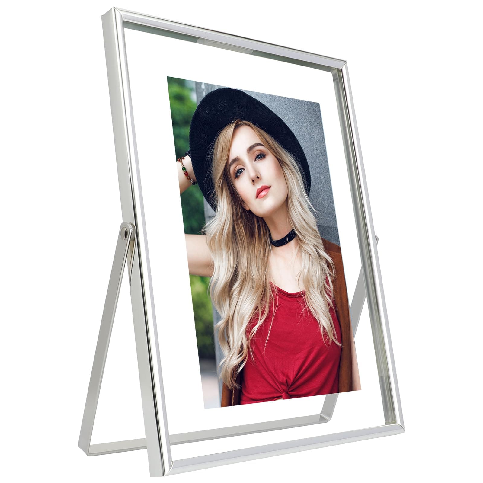 Floating Picture Frame (Silver, 6x8 Inches) , Suitable for Multiple Photo Sizes (6x8,5x7,4x6), Vertical Adjustable Tabletop/Shelf Photo Frame, Classy Gift Choice for Festival, Home or Wedding Decoration