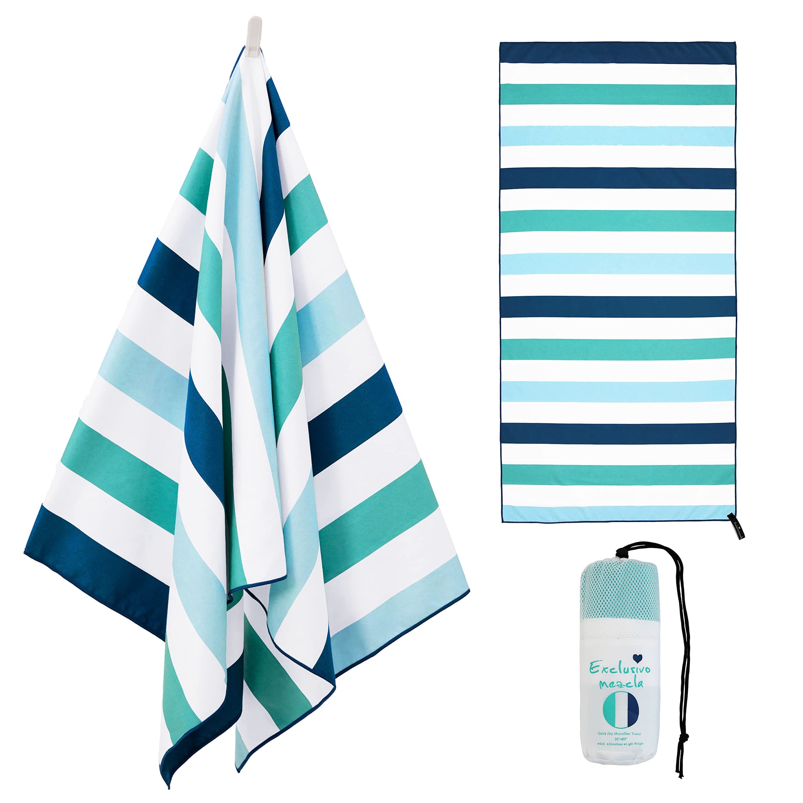 Microfiber Quick Dry Beach Towel, Oversized Lightweight Sandfree Pool Towel for Swimming Camping Travel with Bag (Green, 35x70 Inches)