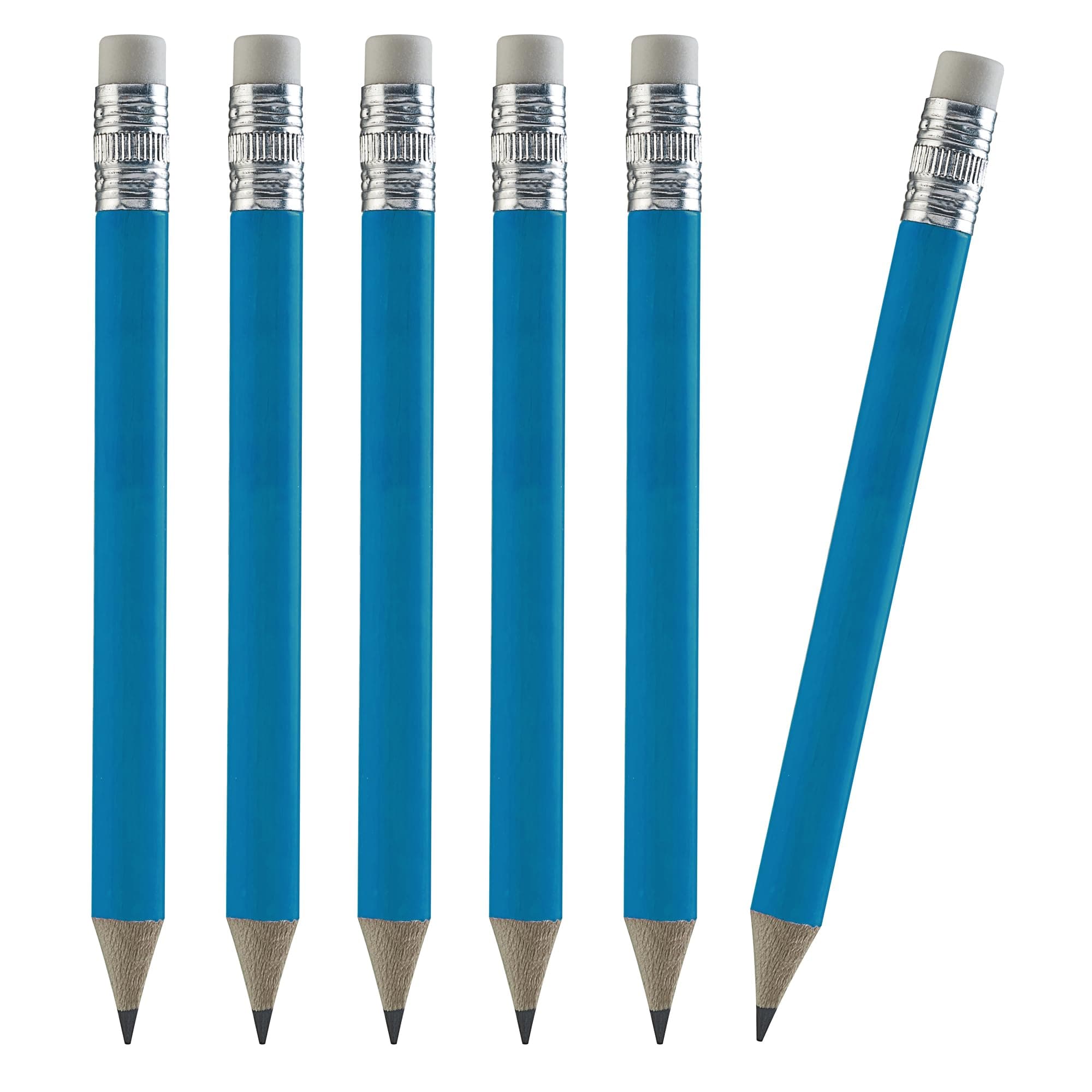 TH Golf 100pcs Golf Pencils, 4 Inch Mini Pencils Half Pencils with Eraser Sharpened Wood Mini Round Pencils for Schools Wedding Toddlers Home Corporate Multiple Colours (Neon Blue)