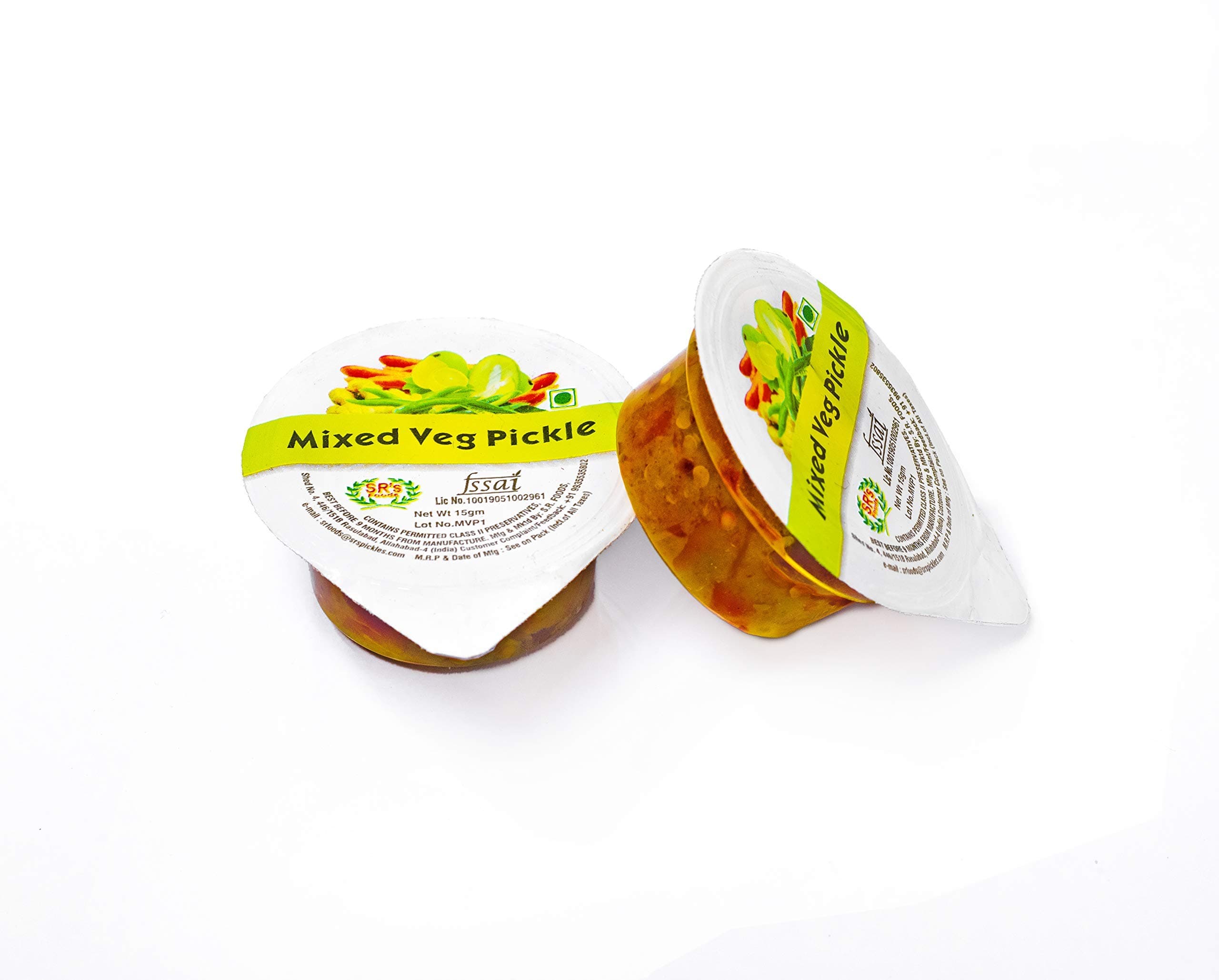 - DELICASIA (SR's) MIXED VEG PICKLE 15 gm CHOTU PACK (PACK OF 48) BLISTER PACK. PORTION PACK. INDIAN FLAVOR. NO ARTIFICIAL COLOR AND FLAVORS. GLUTEN FREE. 77 YEARS OF TRUST