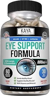 Kaya Naturals Eye Health Supplement - Lutein & Zeaxanthin - Supports Eye Strain, Dry Eyes, and Vision Health - Clinically Proven Ingredients 800mg Vitamin Supplement - 60 Count