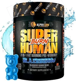 Superhuman Burn – 2 in 1 Metabolism Booster Pre Workout and Thermogenic Fat Burner for Men – Appetite Suppressant and Weight Loss Supplement (21 Servings, Blue Gummy Bear Flavor)