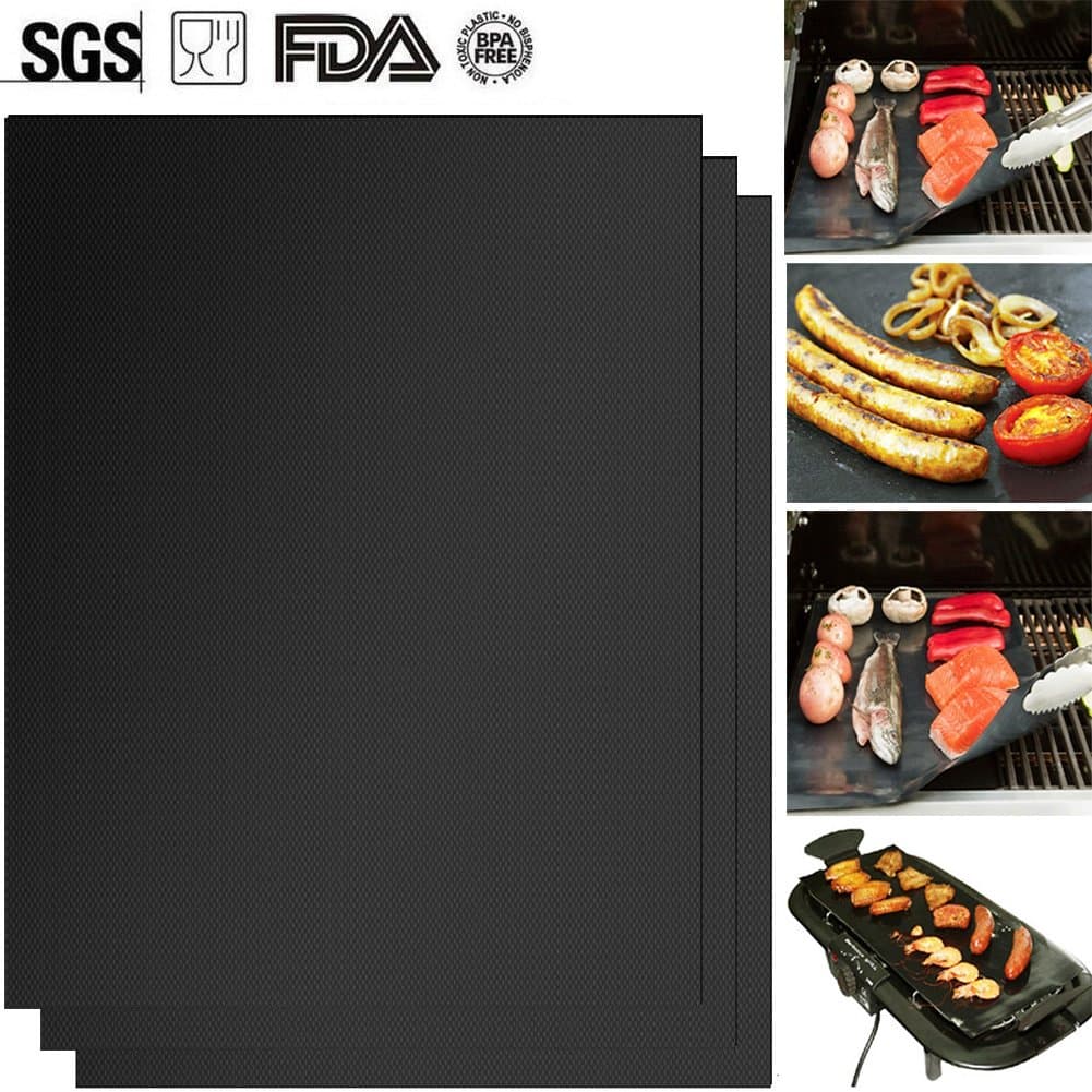 BBQ Grill Mat (3 Pack) Apogo for Meat, Fish and Vegetables 33 cm Ideal for Non Stick Grill Mat – Charcoal – Electric Grill and Oven Safe. FDA Approval