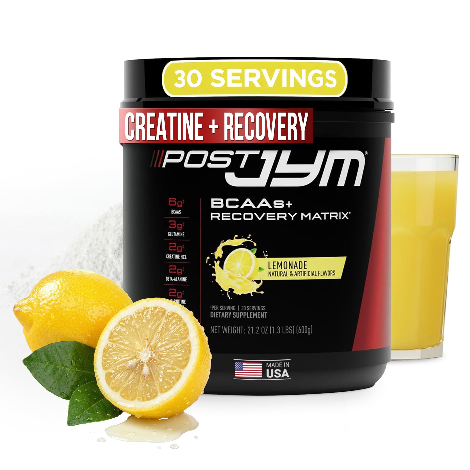 Post JYM Active Matrix Amino Recovery Powder | Pure Creatine HCL, BCAA’s, Glutamine, Carnitine, Betaine, Taurine for Maximum Strength, Repair, Definition, Performance | Lemonade Flavor 30 Servings