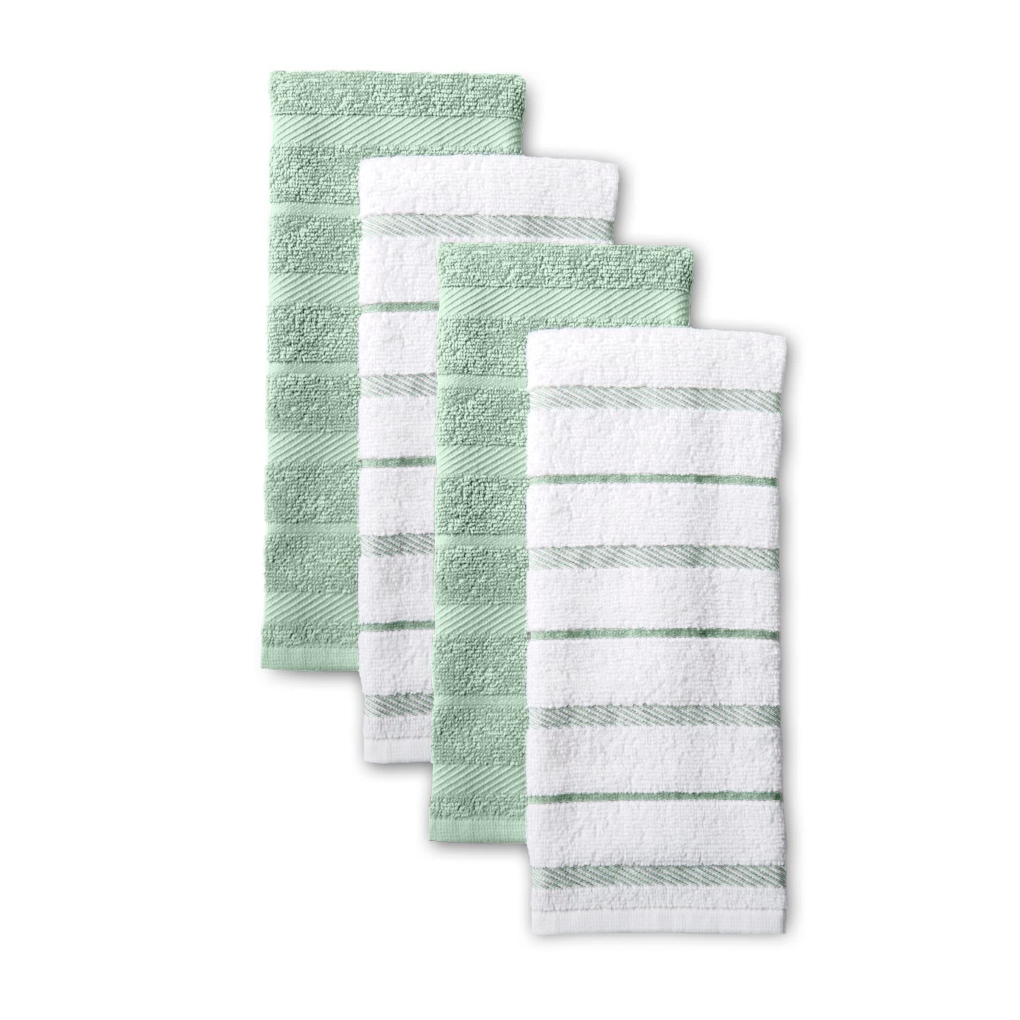 KitchenAid Albany Kitchen Towel 4-Pack Set, Pistachio/White, 16"x26"
