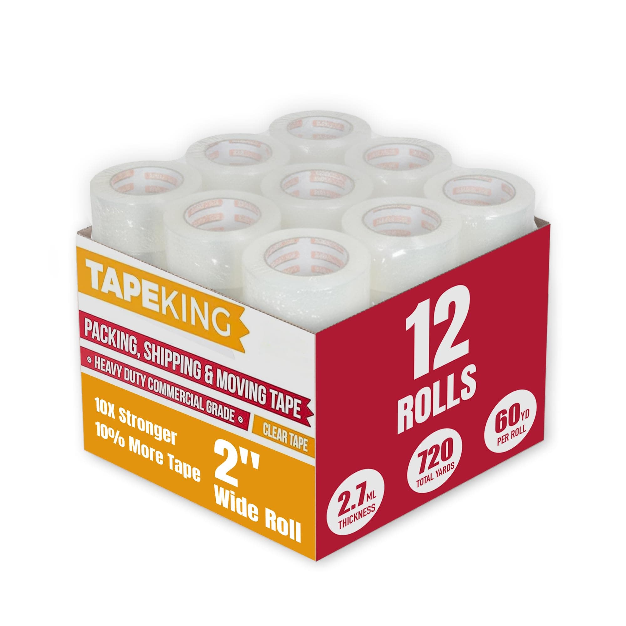 Tape King® Clear Packing Tape (12 Rolls) | 60 Yards Per Roll Heavy Duty Packing Tape 2.7mil Strong Adhesive for Moving Boxes, Shipping Cartons, Office Use, Storage & Wrapping