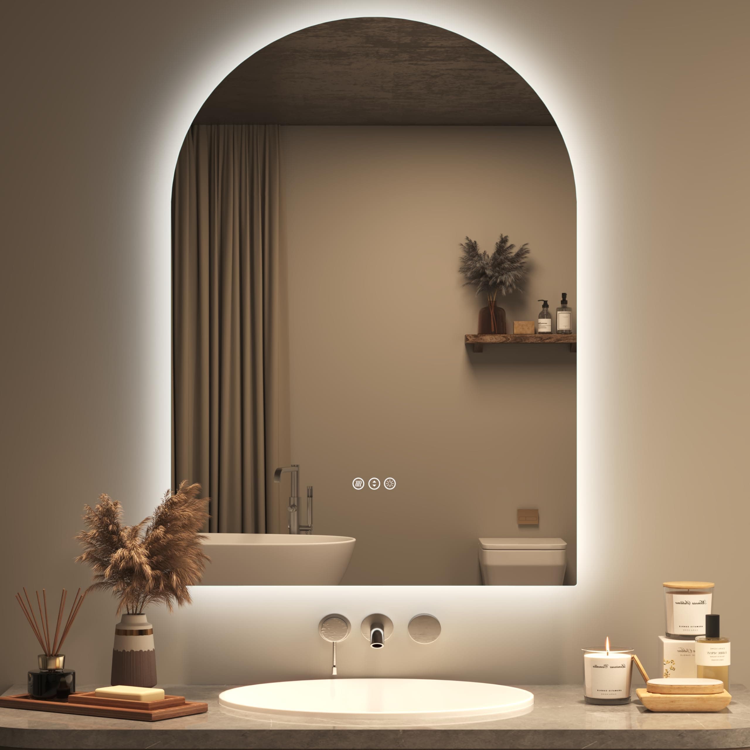 20x28 Inch Backlit Arched LED Mirror for Bathroom, Dimmable Lighted Vanity Mirror for Wall, Anti-Fog, 3 Colors, Memory, ETL Listed