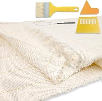 2Pack 45" x 45" Large Primary Tufting Cloth with Yellow Marked Lines for Tufting Gun, Monks Cloth for Rug Making Kit – Includes 1 Yarn Threader, 2 Glue Scrapers & 1 Brush